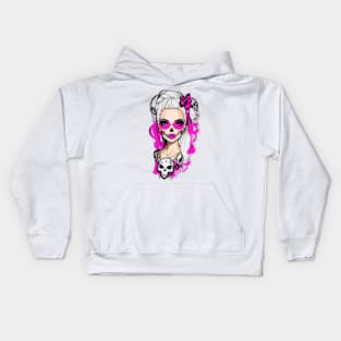 Skull Barbie Pink Glasses Kids Hoodie